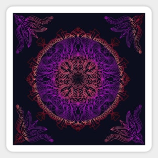 Purple Gradient Mandala Design on Black Background Sticker